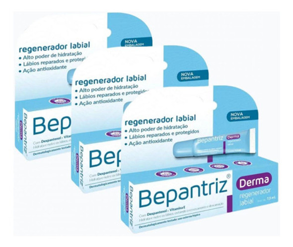 Kit 3x7,5ml Bepantriz Derma Regenerador Labial Hidratante La 0