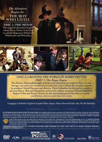 Dvd Harry Potter Y La Piedra Filosofal 1