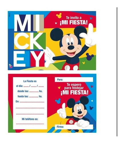 Invitación Cumpleaños Mickey Pack X 10 Producto Oficial 0