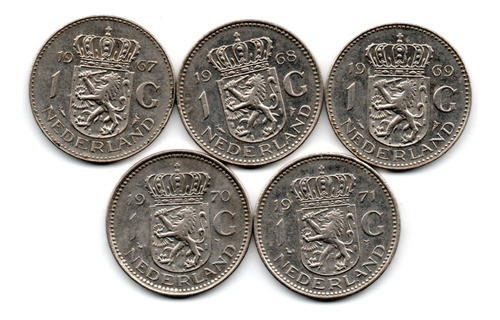 Holanda Lote 5 Monedas 1 Gulden 1967-1970 Reina Juliana 0