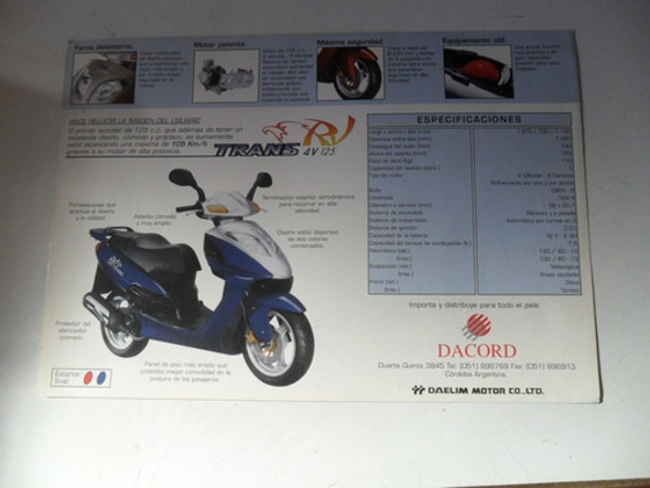 Folleto Scooter Trans Daelim 4v 125 Catalogo Moto Antigua 1