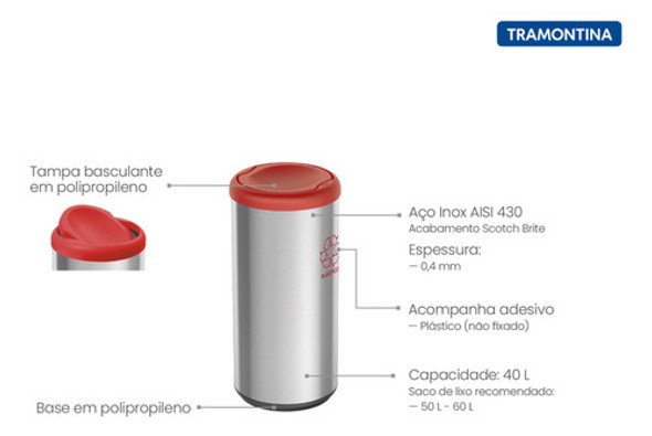Basurero Papelera 40 Lt. Tapa Roja Basculante Tramontina 1 Basurero Papelera 40 Lt. Tapa Roja Basculante Tramontina 1