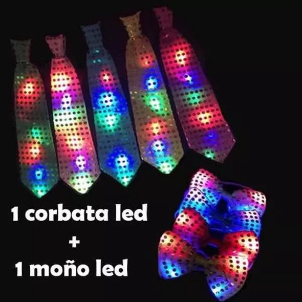 Corbata Led + Moño Led Luminoso Led Set Kit Fiesta Cotillon 1