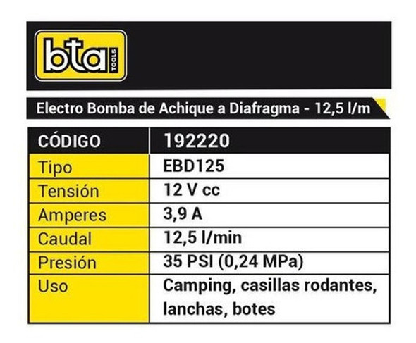 Bomba Presurizadora A Diafragma 12v Para Casillas 12.5 L Bta 1