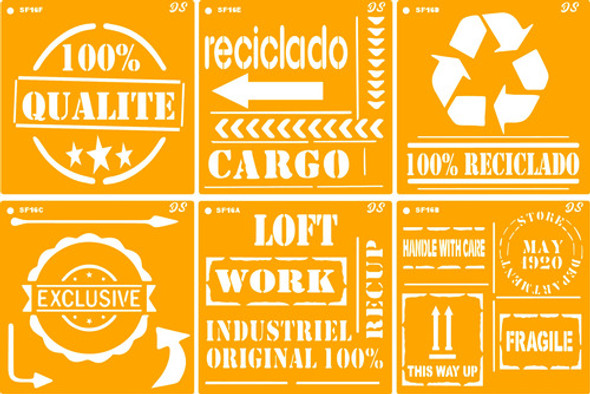 Stencil Plantilla Industrial Reciclar 20x20cm 6 Diseños 0