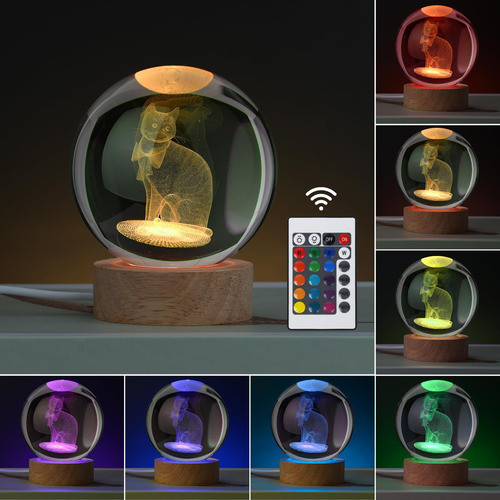Esfera De Cristal Galaxia 3d Con Base Led - Gatita 1