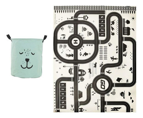 Kit Alfombra/lona Pista De Auto 130cm+ Canasto Juguetes/ropa 0