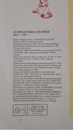 Coleccion La Biblia Para Los Niños Nro 1 . Año 1991 1