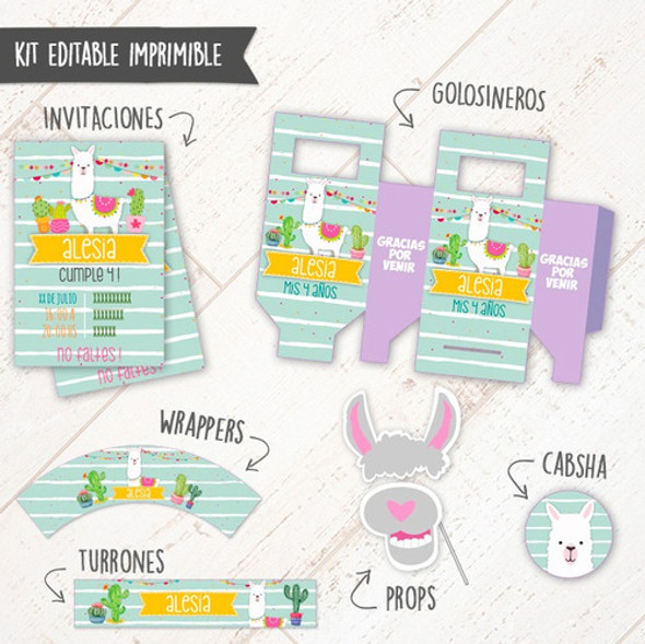 Llama Y Cactus #4 Kit + Props De Regalo-textos Editables 1