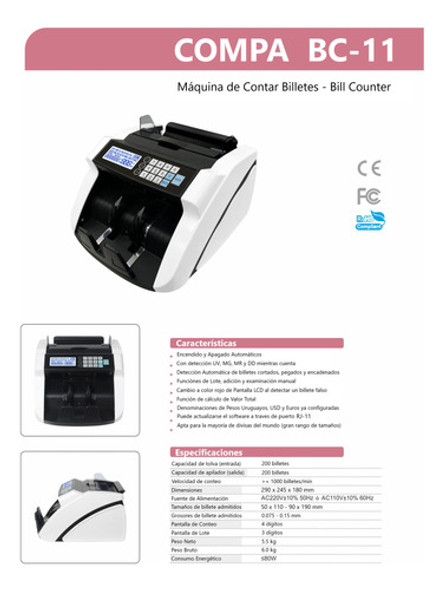 Contadora De Billetes Con Detector De Falsos Uv Ir Mg Mt Dd 1