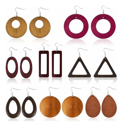 Sntieecr 8 Pares De Aretes De Madera Natural Con Forma De L. 0