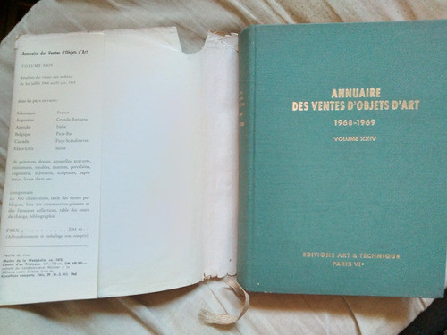 Annuaire Des Ventes D'objets D'art 1968 1969 Arte Precios 1