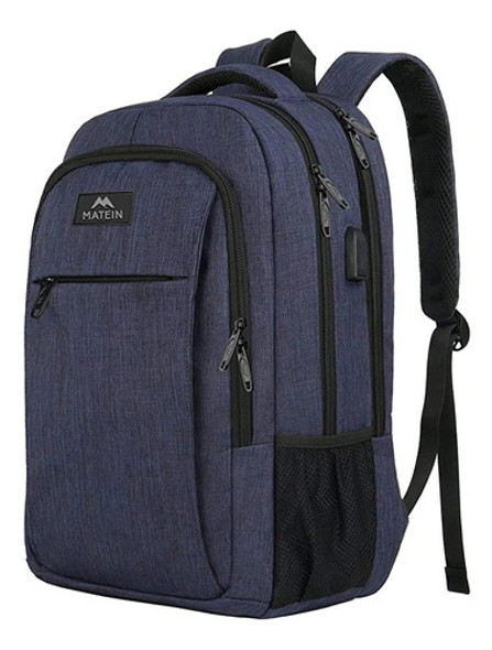 Matein Mochila Notebook Antirrobo Delgada Puerto Usb Azul 0