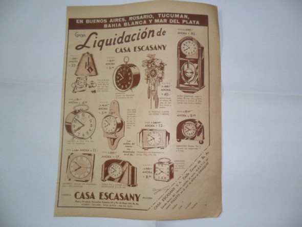 Casa Escasany Liquidacion Reloj Ku Ku Antigua Publicidad 194 0