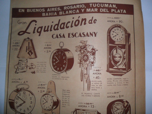 Casa Escasany Liquidacion Reloj Ku Ku Antigua Publicidad 194 1