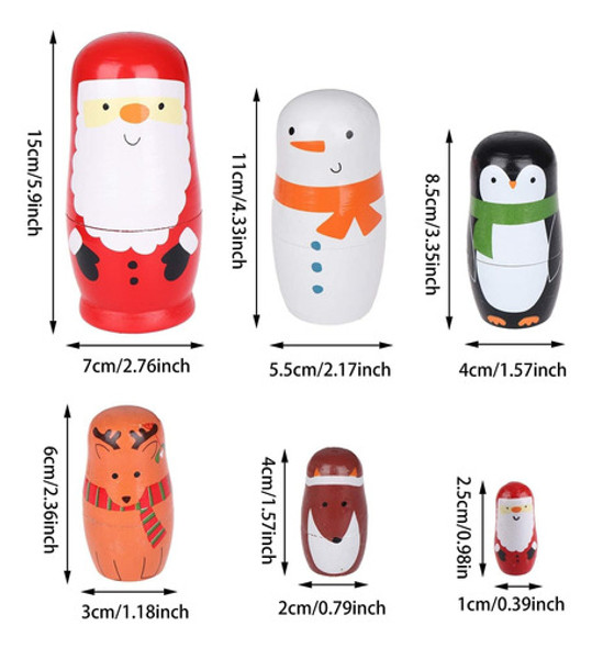 Muñecas Rusas Navidad De Madera Para Niños, Conjunto De 6 1
