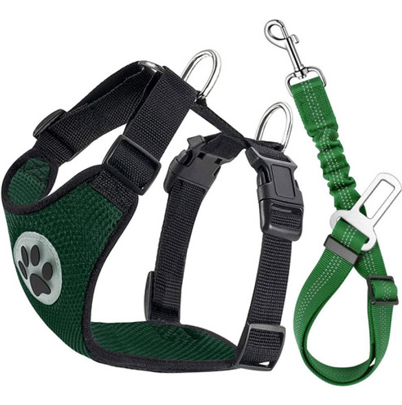 Arnes Con Chaleco + Cinturon De Seguridad Para Perros Verde 0