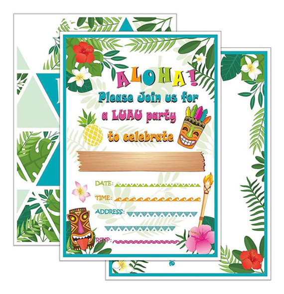 Wernnsai Hawaiian Aloha Luau Party Invitations With Envelope 0