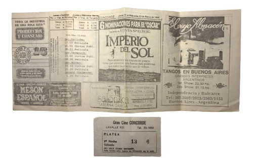 El Imperio Del Sol Programa Del Cine Y Su Entrada Del Año 88 0