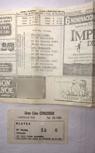 El Imperio Del Sol Programa Del Cine Y Su Entrada Del Año 88 1