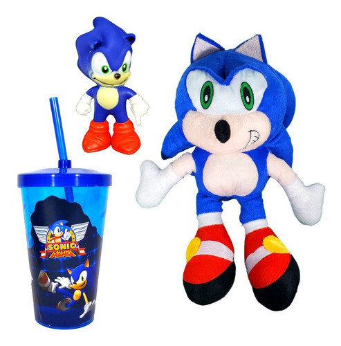 Sonic De Pelúcia 50 Cm + Sonic 16cm E Copo Coponudo Twister 0