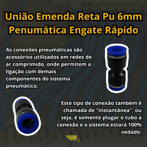 20x Conexão União Reta Plástica 6mm Pneumática Instantânea 1
