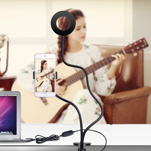 Aro Luz Led Selfie + Soporte De Celular Flexible Con Pinza 1