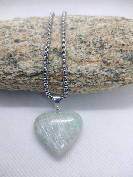 Dije Corazón Amazonita Piedra Energética Cadena Gruesa 1