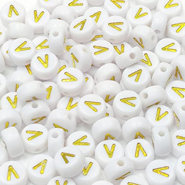 Cuentas Redondas Blancas Con Letra Dorada 100u V 0