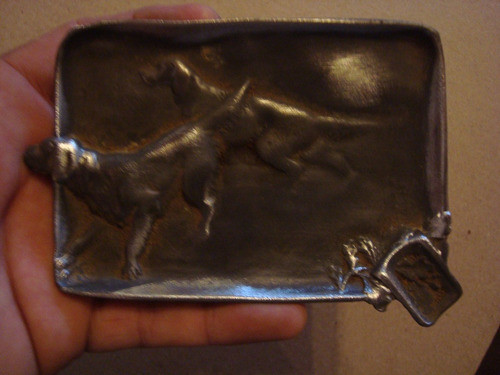 Antiguo Cenicero De Plomo O Cinc Perros De Casa 12x8,5 Cm 0
