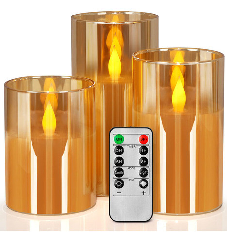 Velas Sin Llama, Funciona Con Pilas, Pilar De Vidrio Ambar, 0