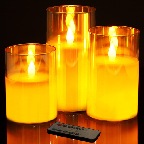 Velas Sin Llama, Funciona Con Pilas, Pilar De Vidrio Ambar, 1