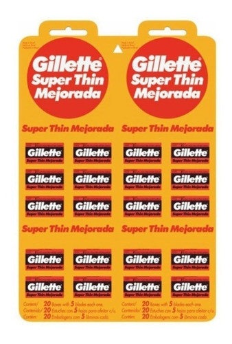 Gillette Roja Super Thin Mejorada Hojas Afeitar X 50 0