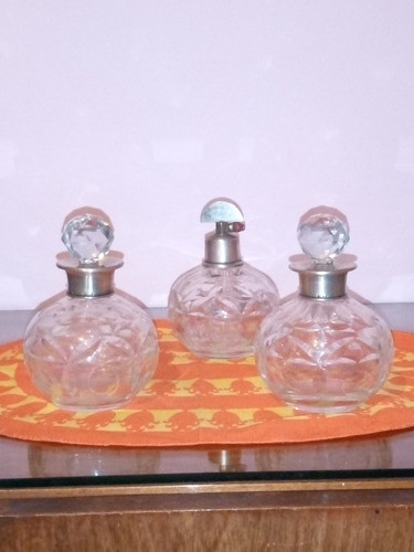 Perfumero Antiguos Decristal Con Virola De Plata 0