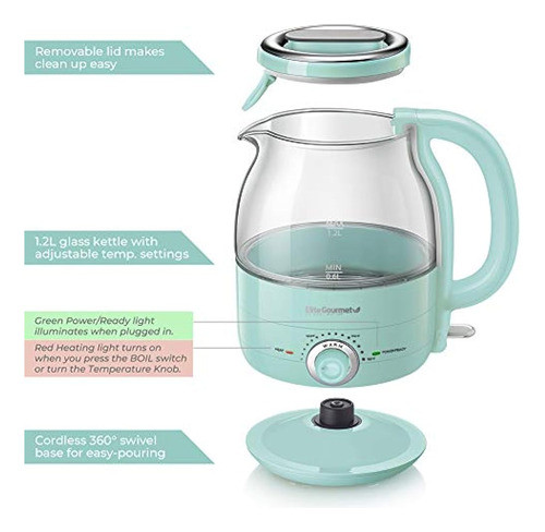 Hervidor De Vidrio Eléctrico Elite Gourmet Ekt1220m Sin Bpa, 1