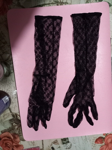 Par De Guantes Negros Encaje Largos Mujer 0