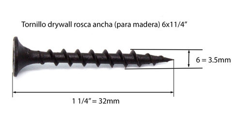 Tornillo Drywall Punta Aguja 6x11/4 (3.5x32mm) Madera 1000u 1