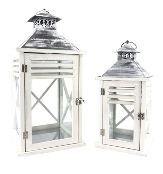 Set 2 Faroles Decorativos En Madera Y Techo Metal Decoración 0 Set 2 Faroles Decorativos En Madera Y Techo Metal Decoración 0