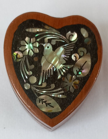Mini Cajita Corazon Anillero - Madera Y Nacar - Usado 1