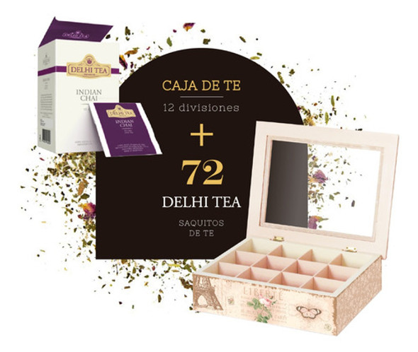 Caja De Te Madera 12 Divisiones + 72 Saquitos De Te Diseño 0