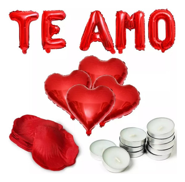 Kit Romántico 500 Pétalos + 10 Velas + 7 Globos + Te Amo 0 Kit Romántico 500 Pétalos + 10 Velas + 7 Globos + Te Amo 0