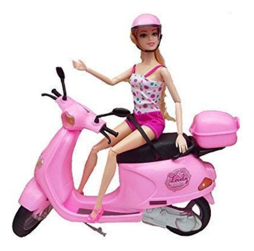 Muñeca Articulada En Moto Funcional 31cm Rosa 0