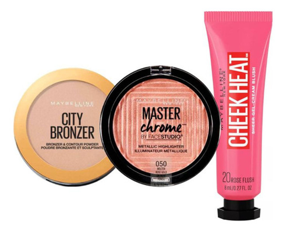 Pack Maybelline: City Bronzer+ Cheek Heat Rose+master Chrome 0