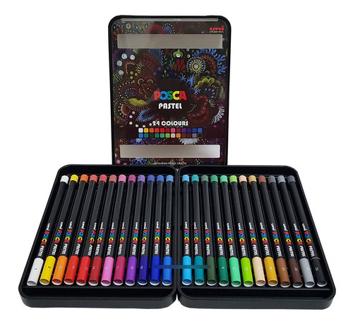 Giz De Cera Posca Pastel 24 Cores Uni-ball Mitsubishi Estojo 1