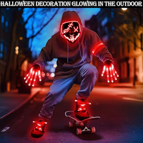 4 Set Halloween Led Mask Light Up Gloves Shoelaces 1