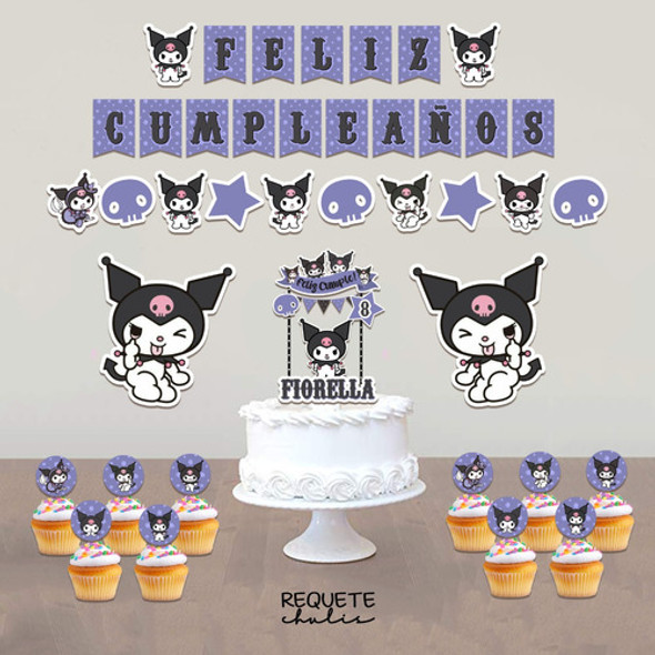 Kit Cumpleaños Decoración Cake Topper Banderín Kuromi 1