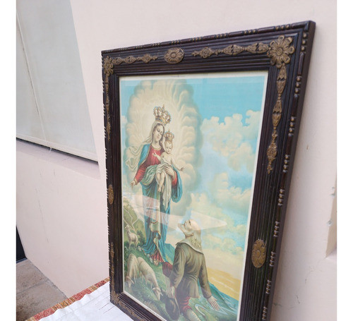 Hermosa Antigua Imagen Religiosa Virgen Marco Nogal 0