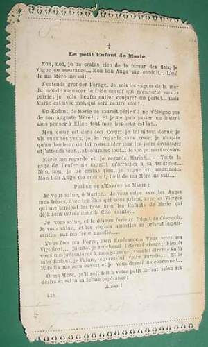 Tarjeta Religion Grabado Petit Enfant Marie Letaille Paris 1