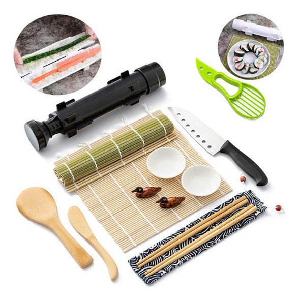 Kit 14 Esteiras Preparo De Comida Japonesa Sushi Bambu- 0