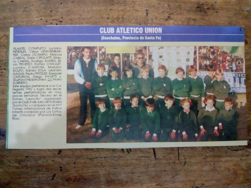 Recorte Club Atlético Unión De Sunchales Categoría 1982 0